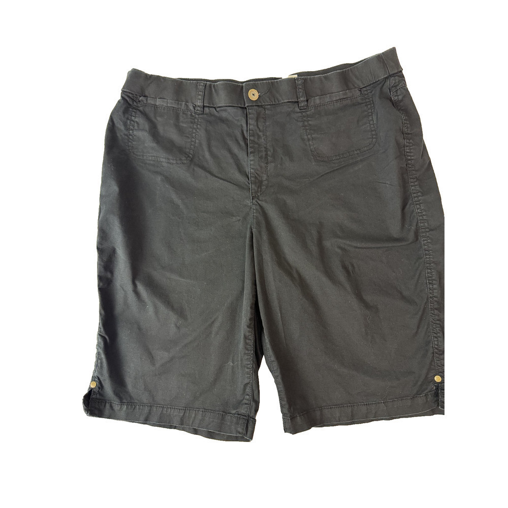 Kim Rogers Chino Shorts Women Black Flat Front 10" Inseam Plus Size 16 Women